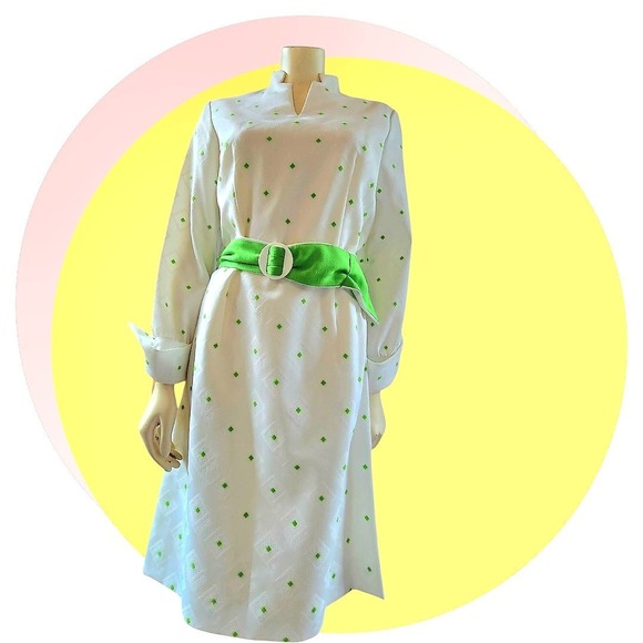 Vintage Mod White & Green Midi Dress Sz 12 W Belt New With‎ Tags - Picture 6 of 16